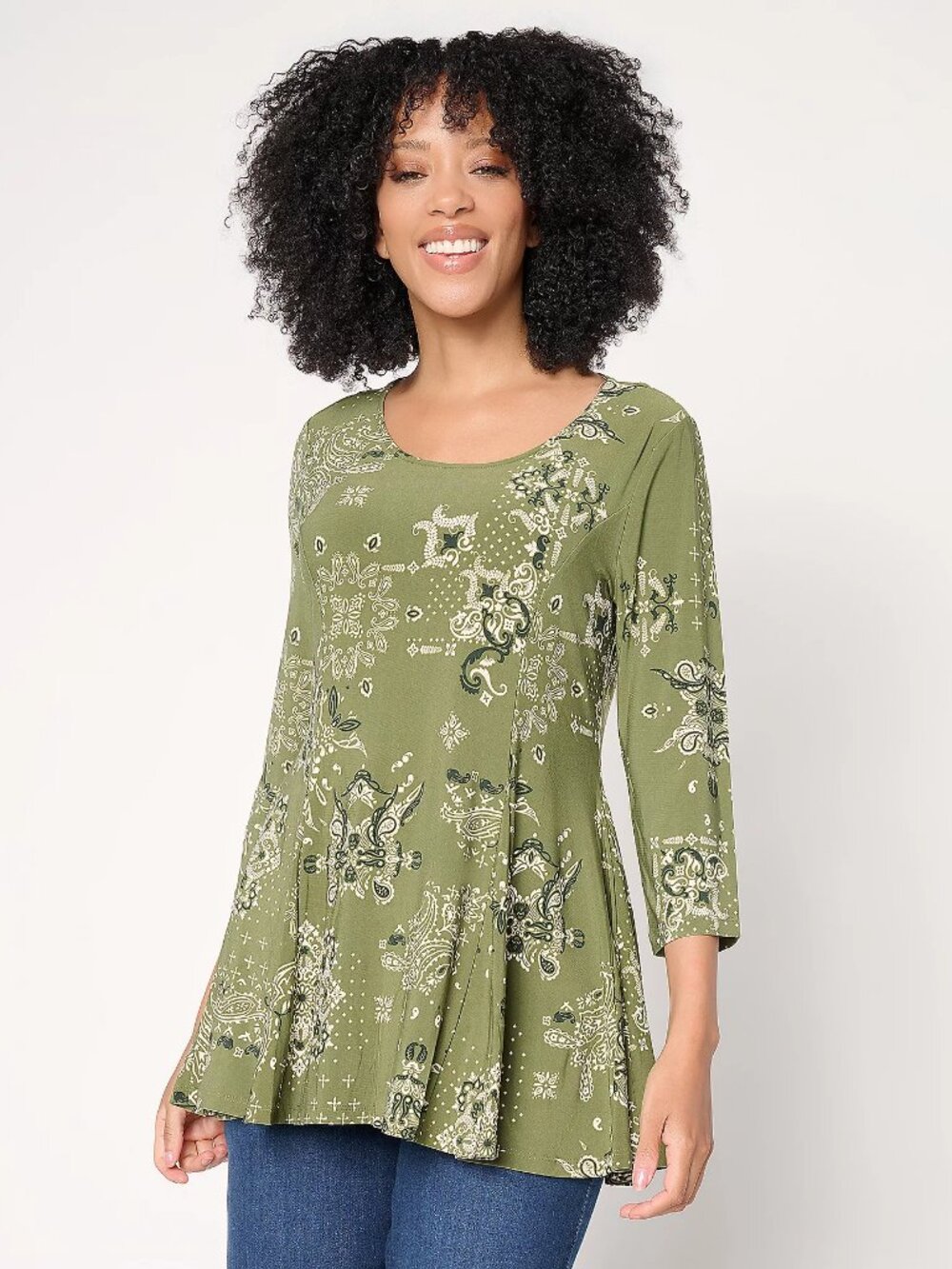 Women with Control Como Jersey Godet Top, Olive Sz a678114